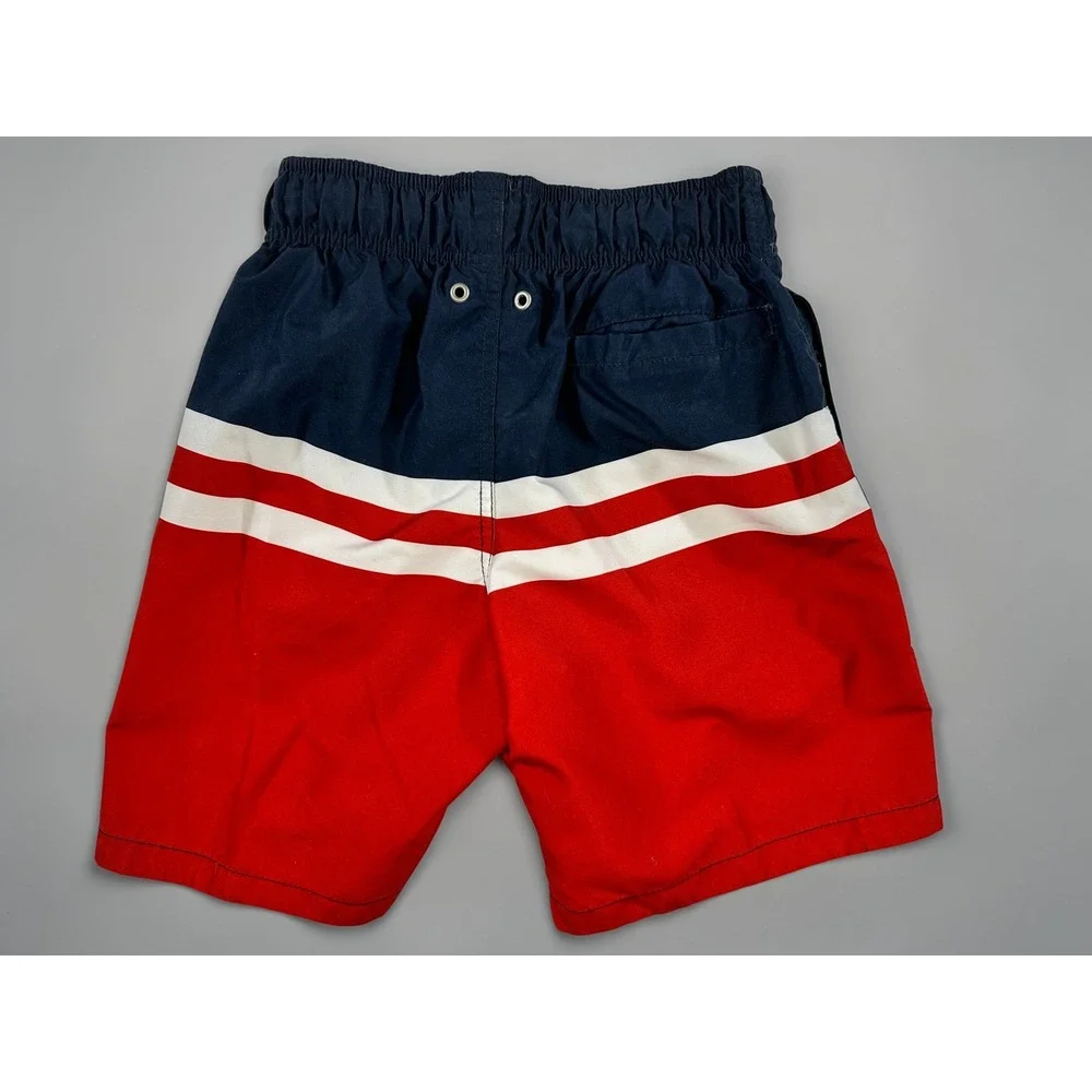 H&M‎ Swim Trunks Mens XS Red Navy Blue Excellent Colorblock Striped Mesh Lined